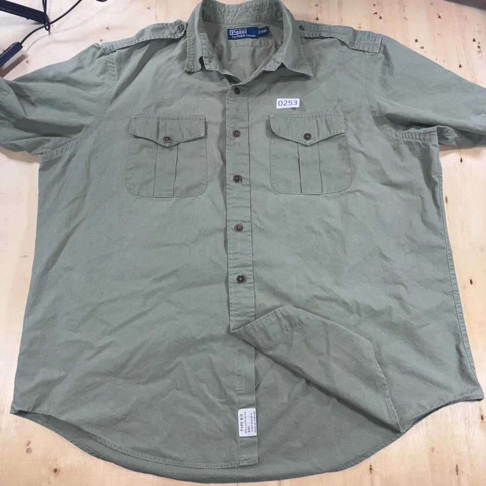 Polo Ralph Lauren Mens XXL Green Safari Military Type B-11 Shirt Short Sleeve